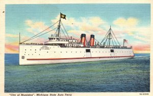 Vintage Postcard 1941 S.S. Steamer Ship State Auto Ferry Munising Michigan M.I.