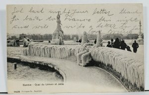 Geneve Snow Ice Storm of 1905 Quai du Leman Jetee Switzerland Postcard I6