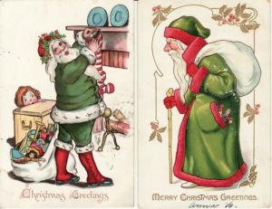 CHRISTMAS   SANTA in GREEN SUIT / ROBE  (2) 1908 Tuck pos...