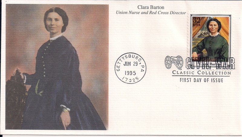 Union Nurse Clara Barton, Red Cross, FDC Gettysburg Cancel 1995 Civil War