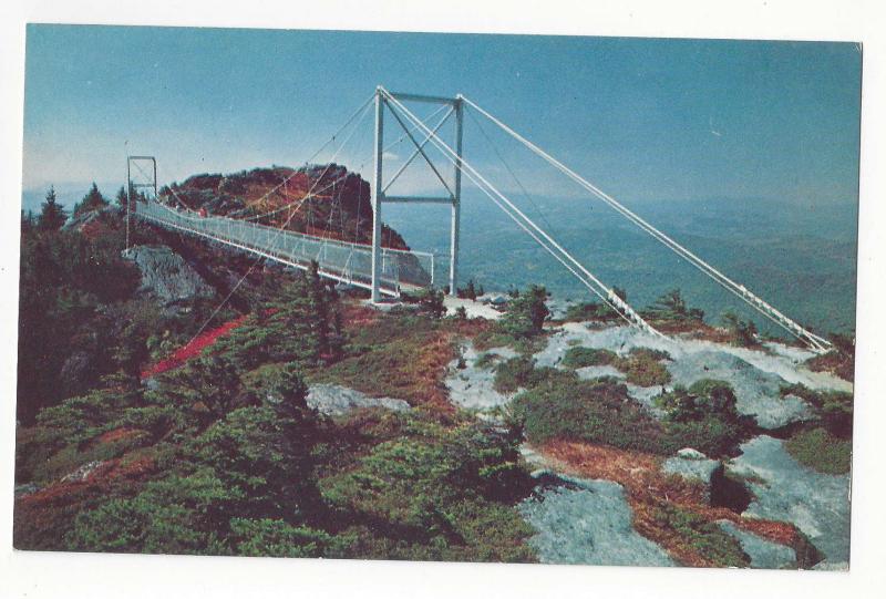 NC Grandfather Mountain Linville Peak Mile High Swinging Bridge Vtg Postcard