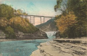 c.1907-15 Erie R.R. Bridge N.Y. Hand Colored Postcard 2T6-348