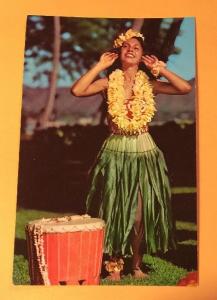 HULA DANCER Hawaii Grass Skirt Lei c1950s Chrome Vintage Postcard