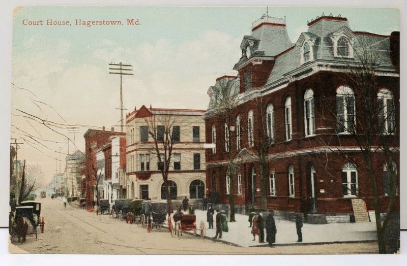 Hagerstown Md Hotel Court House Horses & Carriages 1909 To St Joseph Postcard E1