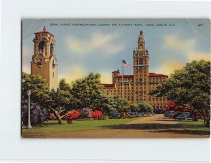 Postcard Coral Gables Congregational Church And Biltmore Hotel, Coral Gables, FL