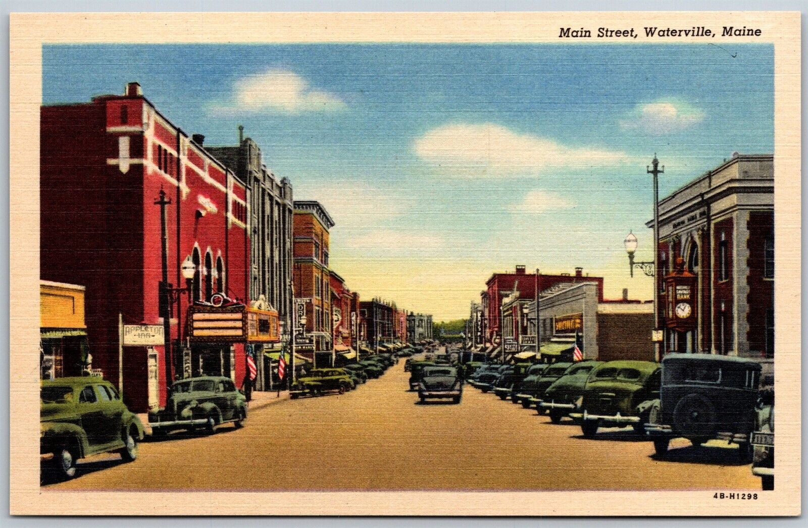 Vtg Waterville Maine ME Main Street View Downtown Old Cars 1940s Linen