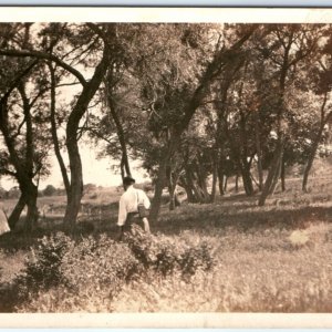 c1910s Lovely Scenic Park Trees & Man RPPC Kodak Velvet Green Real Photo PC A139