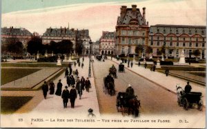 Vtg 1910s La Rue Des Tuileries Pavillon De Flore Paris France Postcard