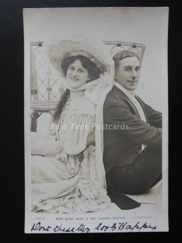 Actress MISS ZENA DARE & MR FARREN SOUTAR c1906 RP Postcard by Rotary 1777A