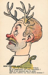 French humor comic man with horns caricature postcard