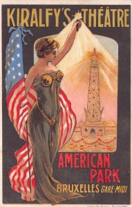 KIRAFLY'S THEATRE AMERICAN PARK BRUSSELS BELGIUM PATRIOTIC POSTCARD (c. 1910)