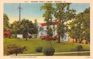 ROANOKE, VA  Virginia            PUBLIC LIBRARY         c1940's Linen Postcard