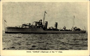 Battleship HMS Icarus British Destroyer of the I Class Vintage Postcard