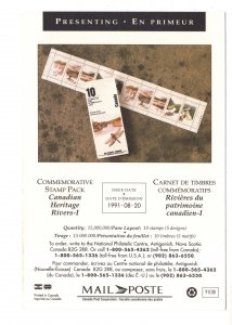 Heritage Rivers 2, Canada Post Commemorative Stamp Pack 1991