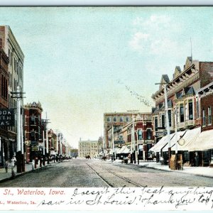 1907 Waterloo, IA East 4th Street Litho Photo Downtown Main St Signs Shops A17