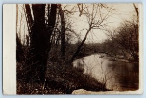 Cedar Falls Iowa IA Postcard RPPC Photo River Scene Trees Bridge 1909 Antique