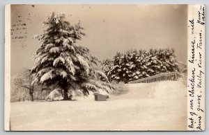 New Boston MA RPPC Valley View Farm Coop Snowy Pines Stevens Family Postcard W29