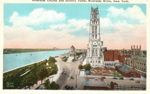 Vintage Postcard 1920's Riverside Church & Grant's Tomb Riverside Dr. New York