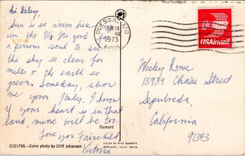 Postcard MO Greetings from Odessa, Missouri - sunset over lake