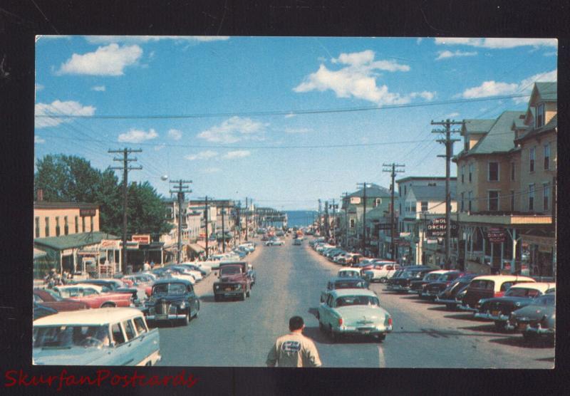 OLD ORCHARD BEACH MAINE DOWNTOWN STREET SCENE 1950's CARS STORES POSTCARD