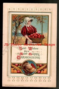 Thanksgiving, Winsch 1913, Booklet, Schmucker, Woman with Apples, Turkey