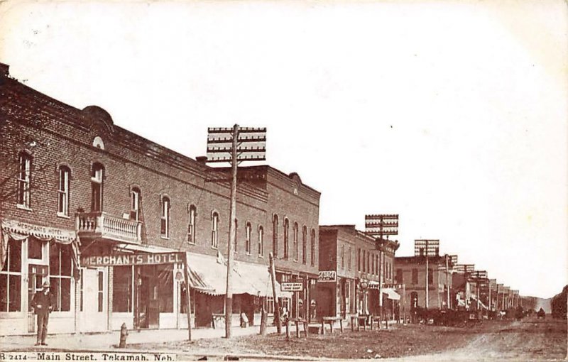 TEKAMAH NE Main Street Scene Merchants Hotel Vintage Nebraska Postcard 1908