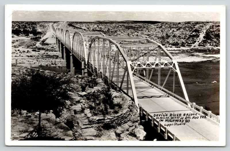 Del Rio Texas~Devil's River Multi Span Truss Bridge~Highway 90~Relocated?~RPPC