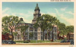 Vintage Postcard 1930's Court House Historic Building Rock Island Illinois IL