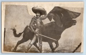 Tijuana Baja California Mexico Postcard Bullfighter Caricature c1920s RPPC Photo