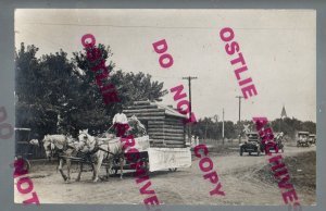 Shelby NEBRASKA RPPC c1910 M.W.A. PARADE Float Log Cabin nr Columbus Stromsburg