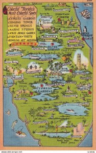 FLORIDA, 1930-1940's; Colorful Florida's Most Colorful Spots Map