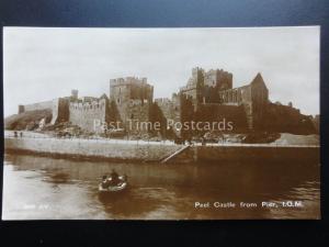 Isle of Man PEEL CASTLE from Pier - Old RP Postcard