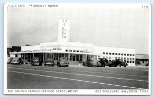 GALVESTON, TX Texas ~ 1941 ~ HILL'S SEAFOOD CAFE  c1940s Cars Roadside Postcard