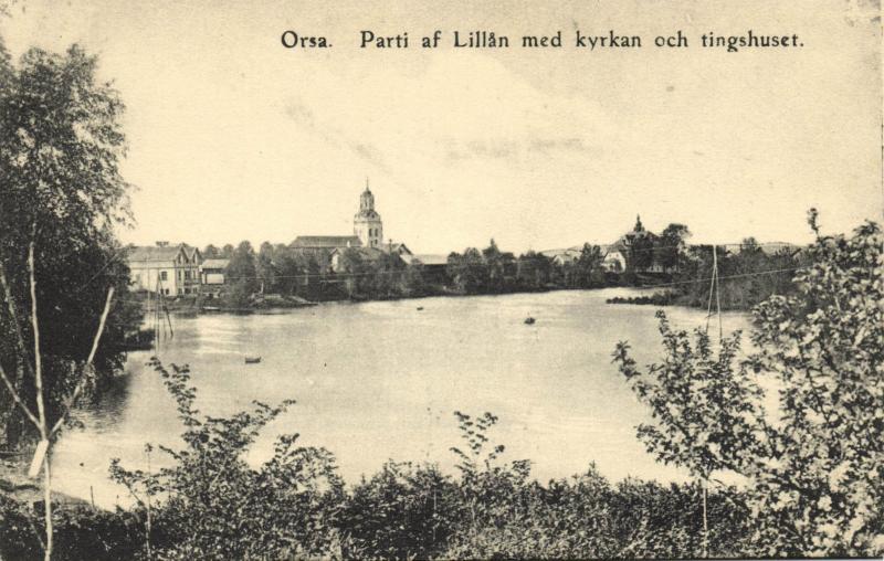 sweden, ORSA, Parti af Lillån med Kyrkan och Tingshuset (1910s)