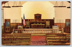 Camp McCoy Wisconsin~Post Chapel Interior~Holy Holy Holy on Altar~1940s 