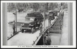 US Army Engineers Constructing Portable Pontoon Bridge Unused c1940s