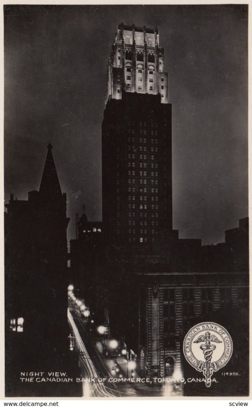 RP: TORONTO, Ontario, Canada, 1920-40s; Night View of The Canadian Bank of Co...