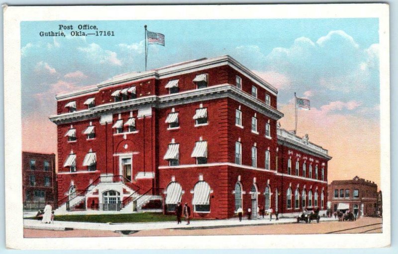 GUTHRIE, Oklahoma OK   Street Scene POST OFFICE ca 1920s Postcard