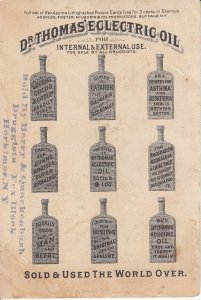 DR. THOMAS ELECTRIC OIL TRADE CARD CATS & GLOBE