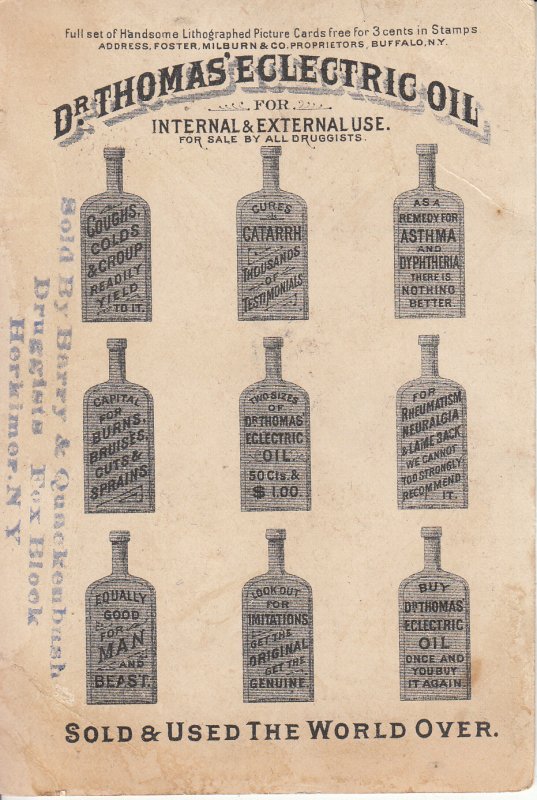 DR. THOMAS ELECTRIC OIL TRADE CARD CATS & GLOBE