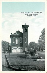 OH, Holgate, Ohio, City Hall, Fire Dept, Civil War Cannon, Curteich No 9B249