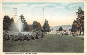 Lake George New York~Fort William Henry Hotel Fountain~People on Walkway~1925 PC