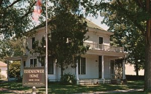 Vintage Postcard Eisenhower Home Two Story White Frame House Abilene Kansas