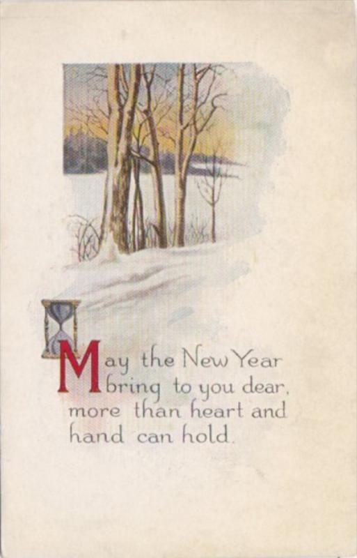 New Year Angel Hour Glass and Landscape Scene