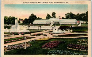 1940s Sunken Gardens at Garfield Park Indianapolis Indiana Postcard