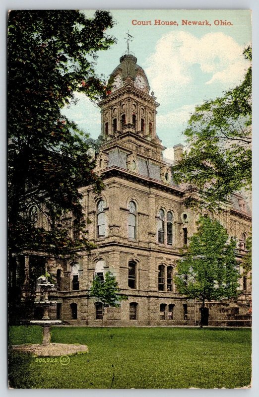 Newark Ohio~Licking County Court House Close Up~Tier Fountain~Wind Vane Top~1910 