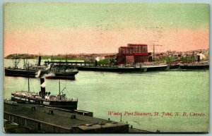 Winter Port Steamers St John New Brunswick Canada 1909 DB Postcard G10