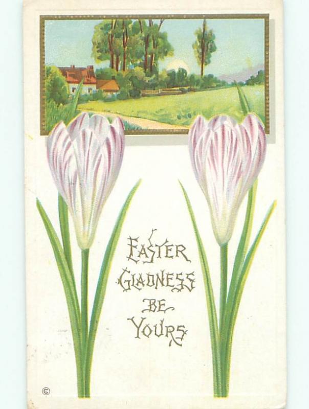 Divided-Back easter PRETTY PURPLE FLOWERS AND PASTURE W7336