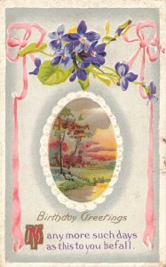 Circa 1912 Embossed Pink Ribbon Floral Birthday Greetings Postcard 10c1-389 