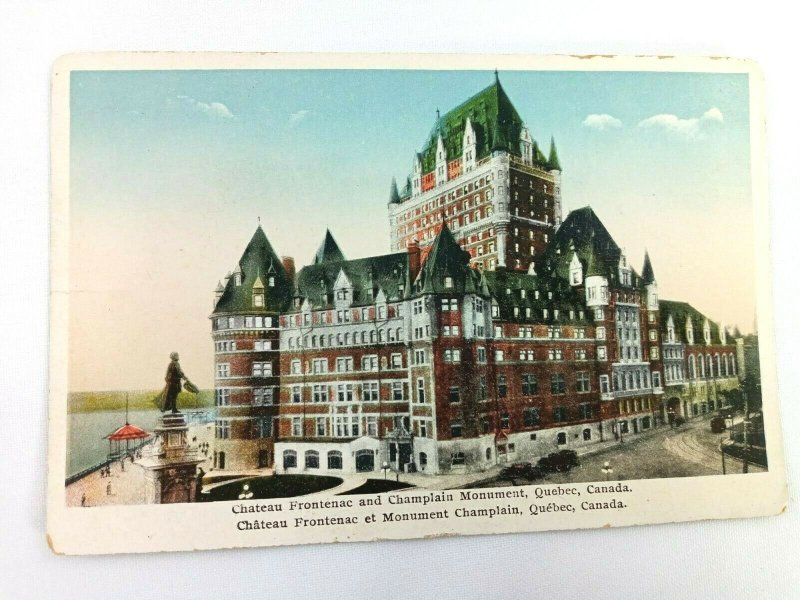 Vintage Postcard Chateau Frontenac and Champion Monument Quebec Canada